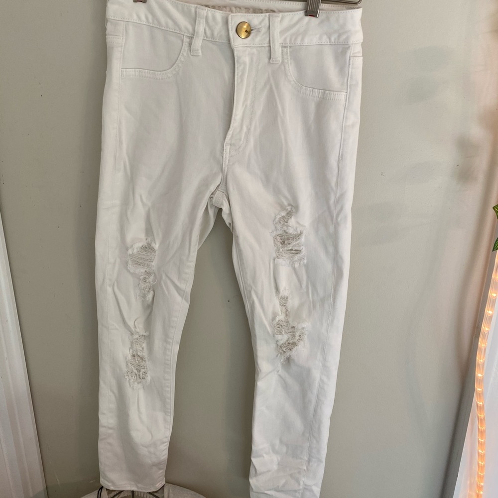white american eagle skinny ripped jeans